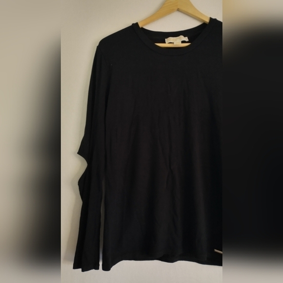Michael Kors Basic Black Blouse Cut Out Sleeve Top Large - Picture 2 of 4